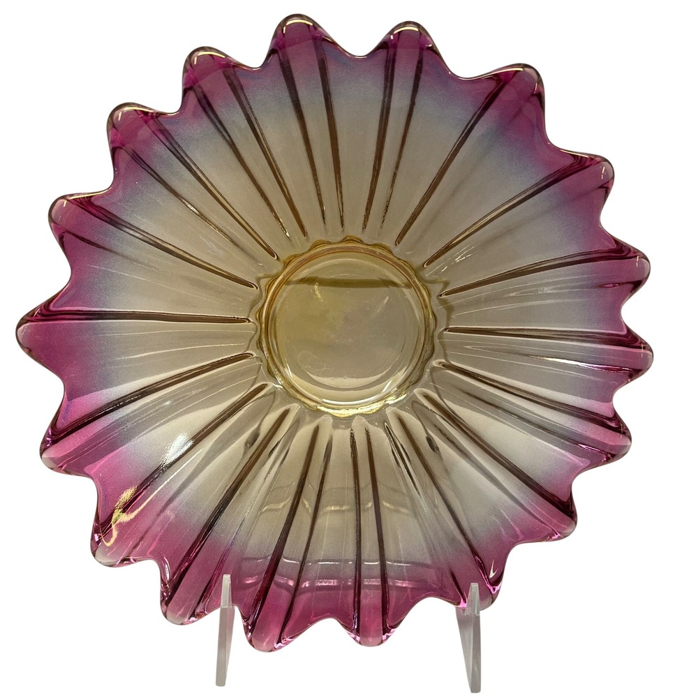 Celestial Starburst Federal Glass Dish‎ Amethyst Marigold GemTone Flower Scollop